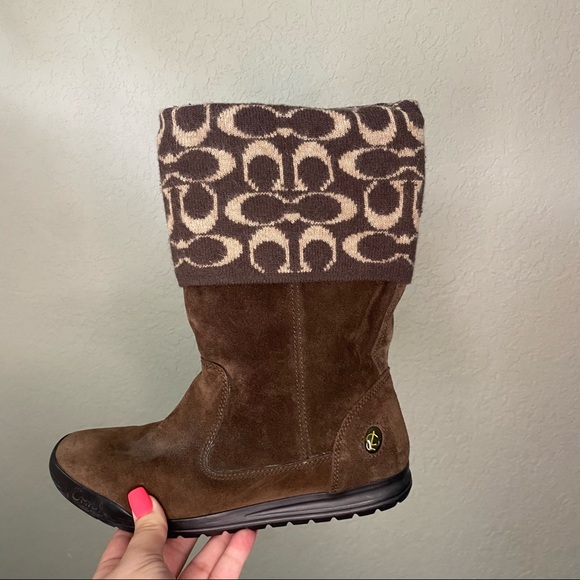 Coach Tatum Brown Leather/Wool Boots. Size 7.5